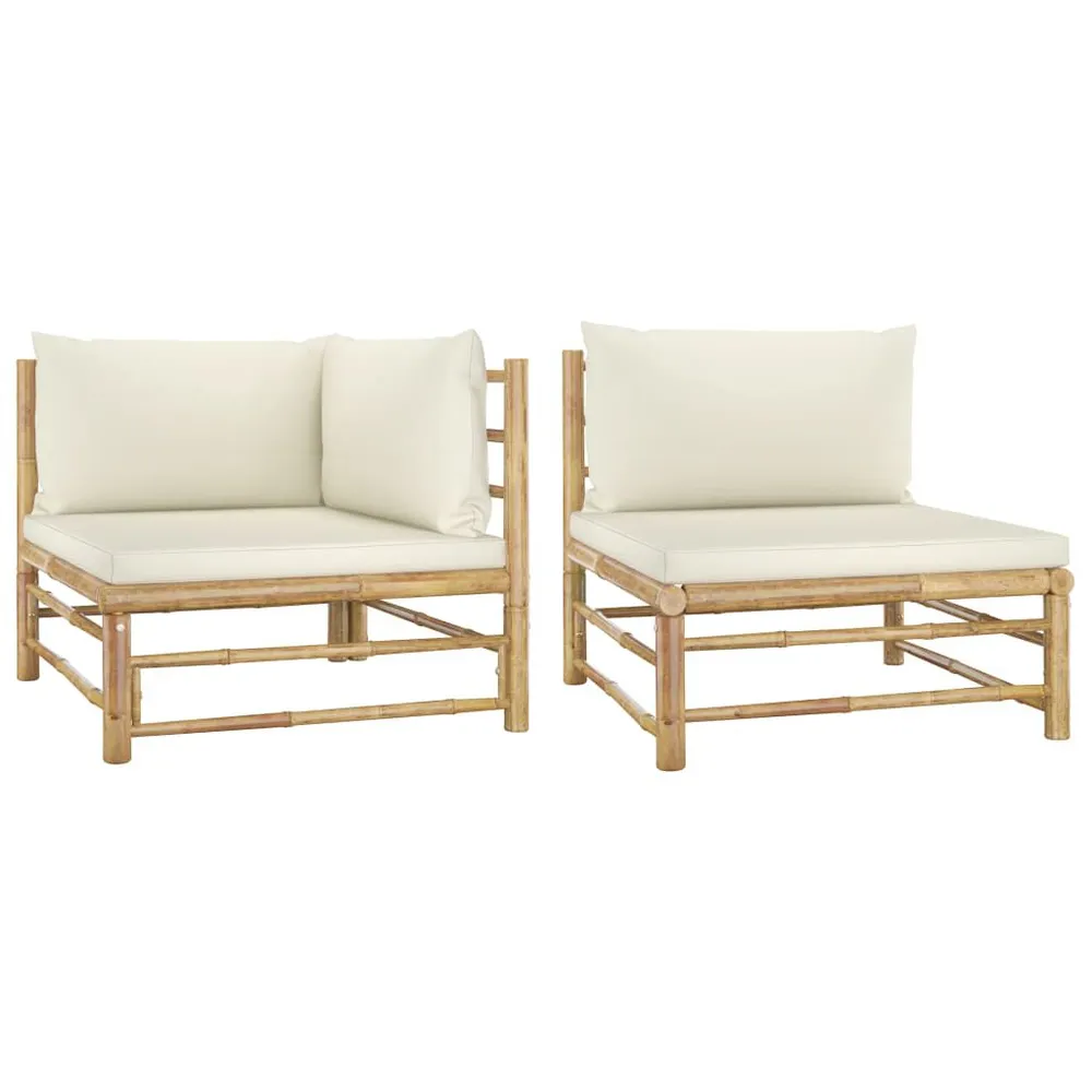 Salon de jardin 2 pcs avec coussins blanc crème Bambou