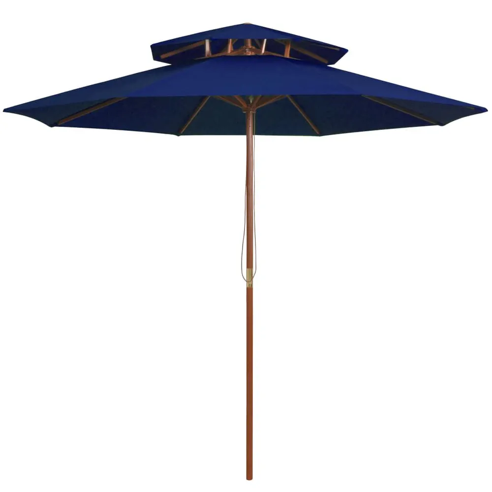 Parasol à deux étages avec mât en bois bleu 270 cm