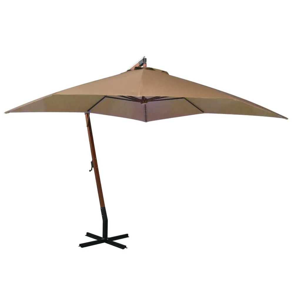 Parasol de jardin suspendu avec mât Taupe bois de sapin massif