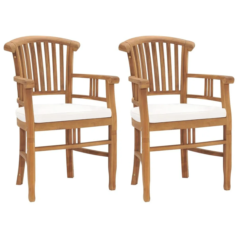 Chaises de jardin lot de 2 avec coussins blanc crème Bois teck