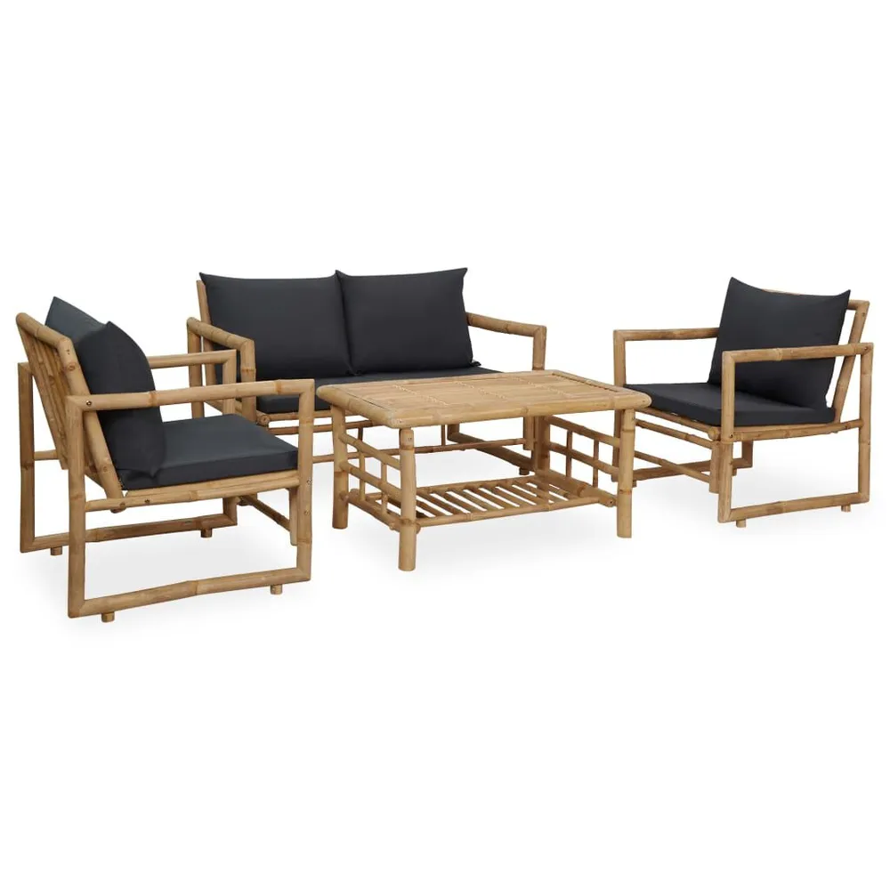 Salon de jardin 4 pcs avec coussins Bambou