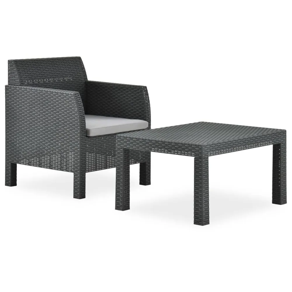 Salon de jardin 2 pcs avec coussin PP Rotin Anthracite