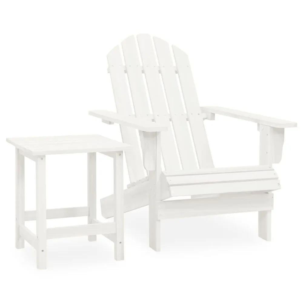 Chaise de jardin Adirondack avec table Bois de sapin Blanc