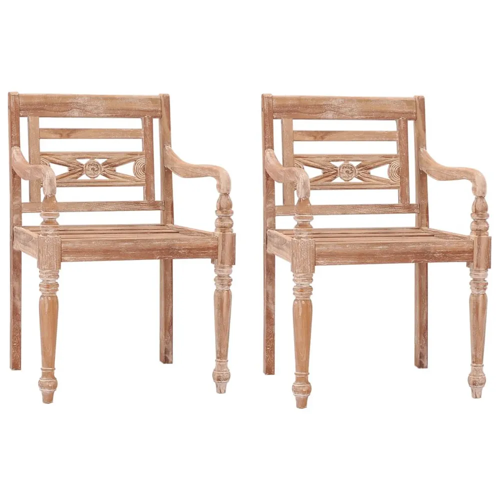 Chaises Batavia lot de 2 Blanchies Bois de teck solide