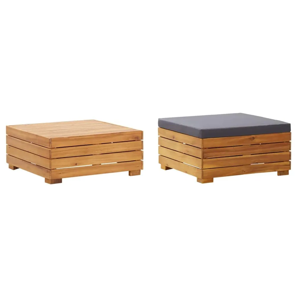 Table et repose-pied de jardin et coussin Bois d'acacia massif