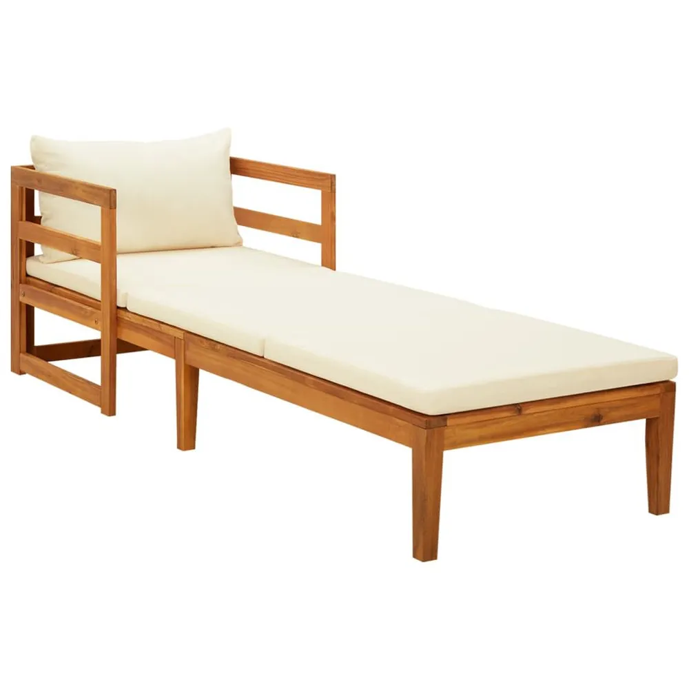 Chaise longue avec coussins blanc crème Bois d'acacia solide