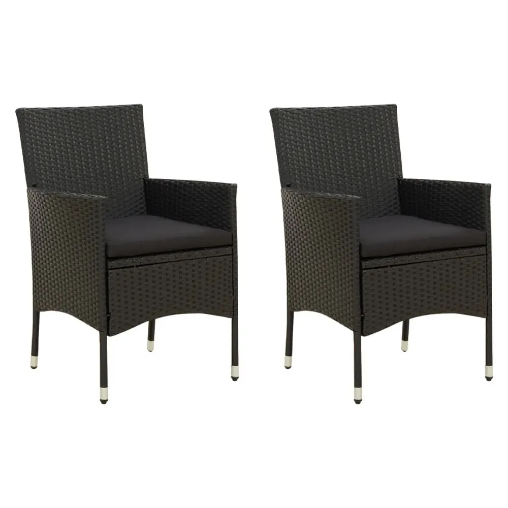 Chaises de jardin lot de 2 avec coussins Résine tressée Noir