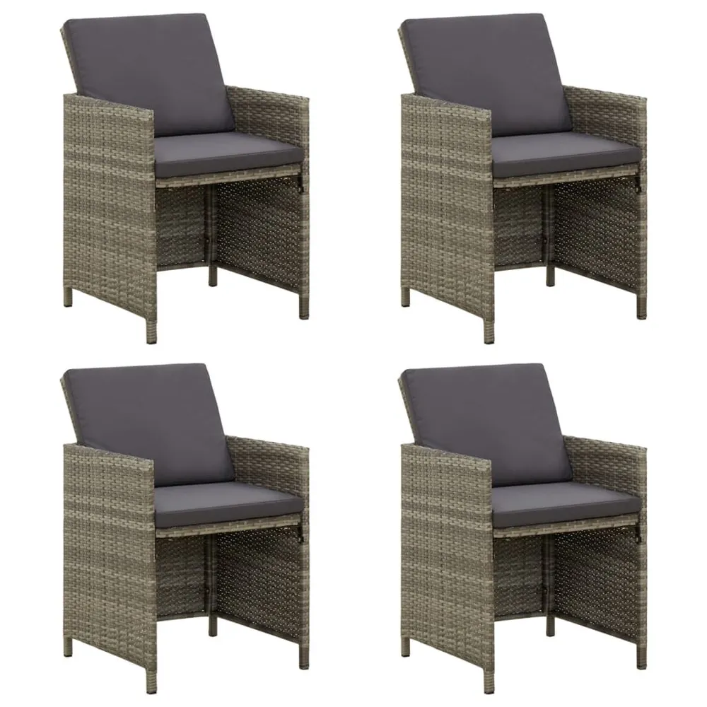 Chaises de jardin avec coussins lot de 4 Résine tressée Gris