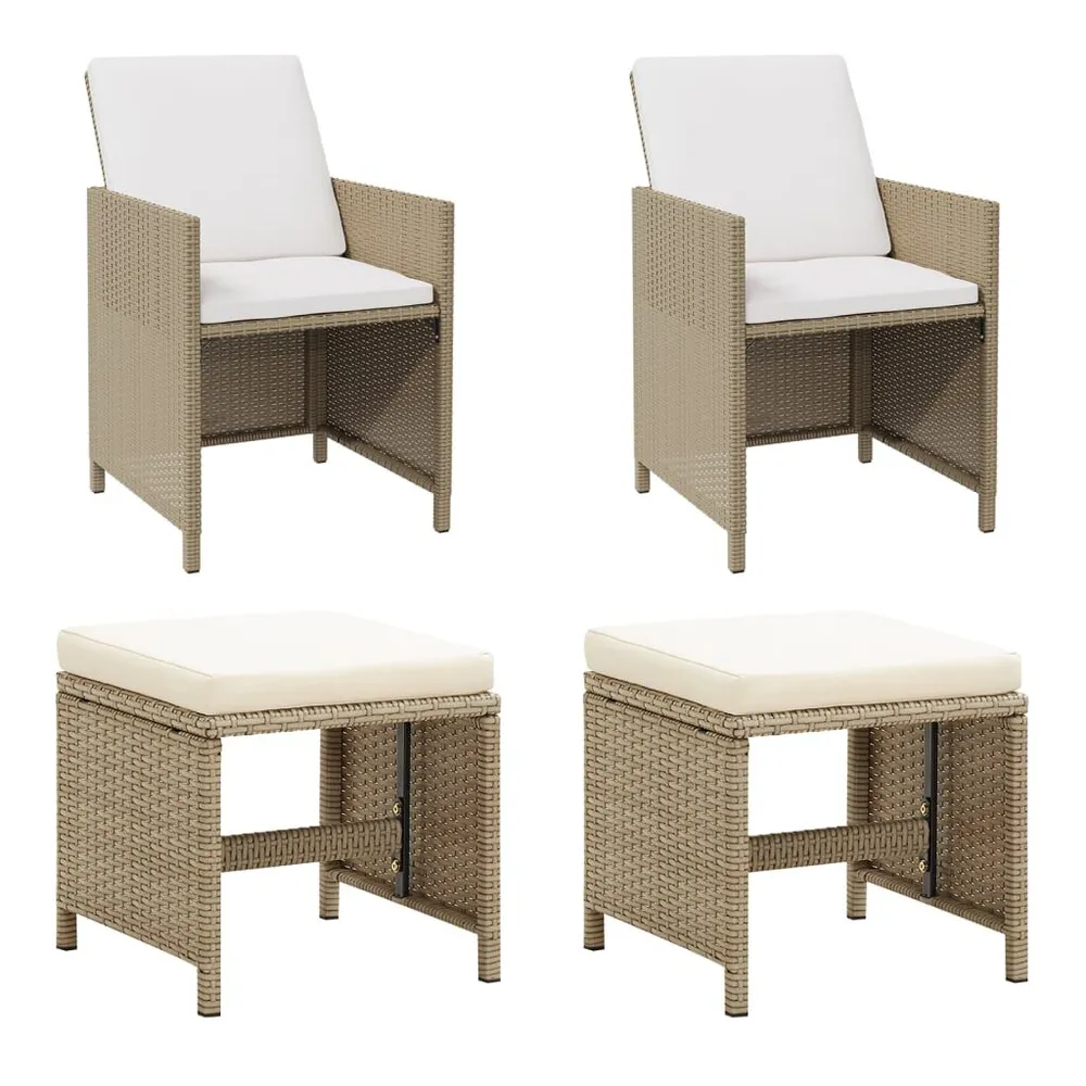 Chaises de jardin avec tabourets lot de 2 Résine tressée Beige