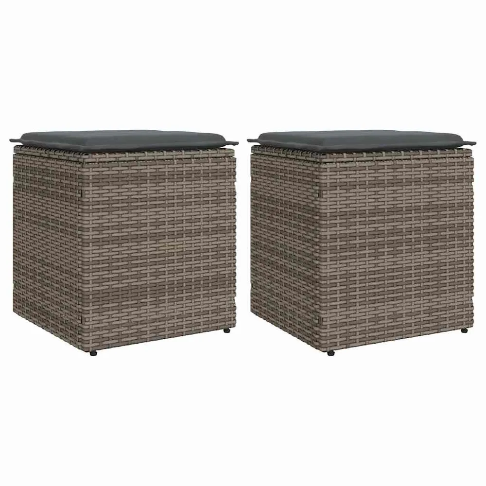 Tabourets jardin coussins lot de 2 gris 40x40x43 cm poly rotin