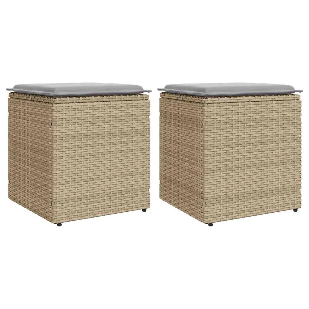 Tabourets de jardin avec coussins lot de 2 beige résine tressée