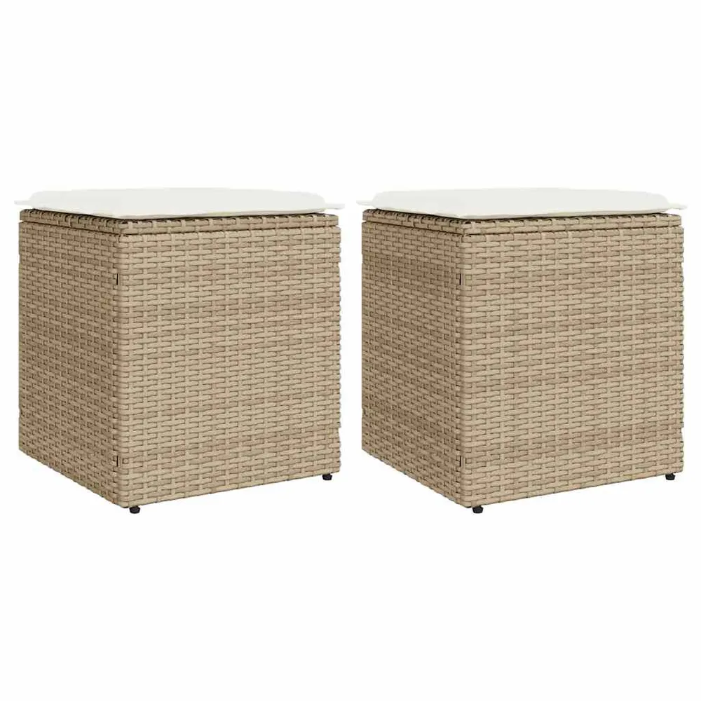 Tabourets de jardin avec coussins lot de 2 beige résine tressée