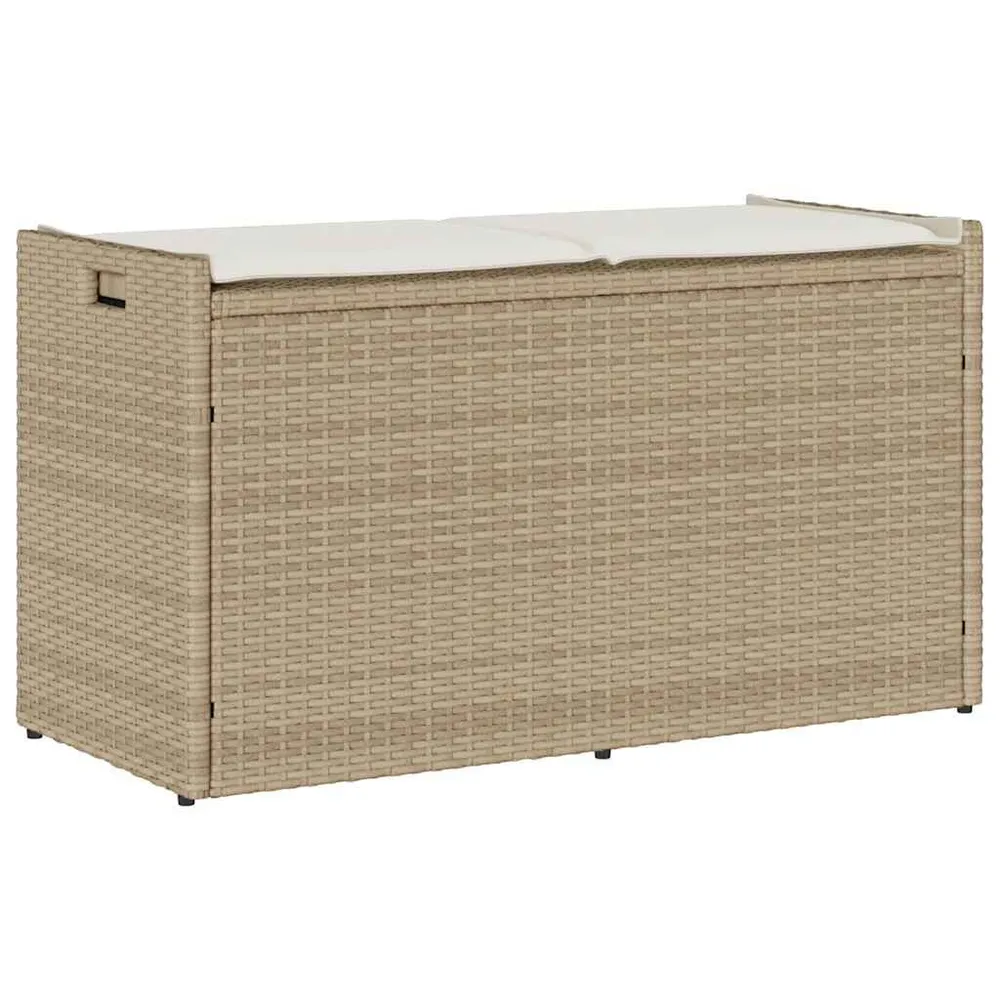 Banc de rangement extérieur coussin beige 100 cm résine tressée