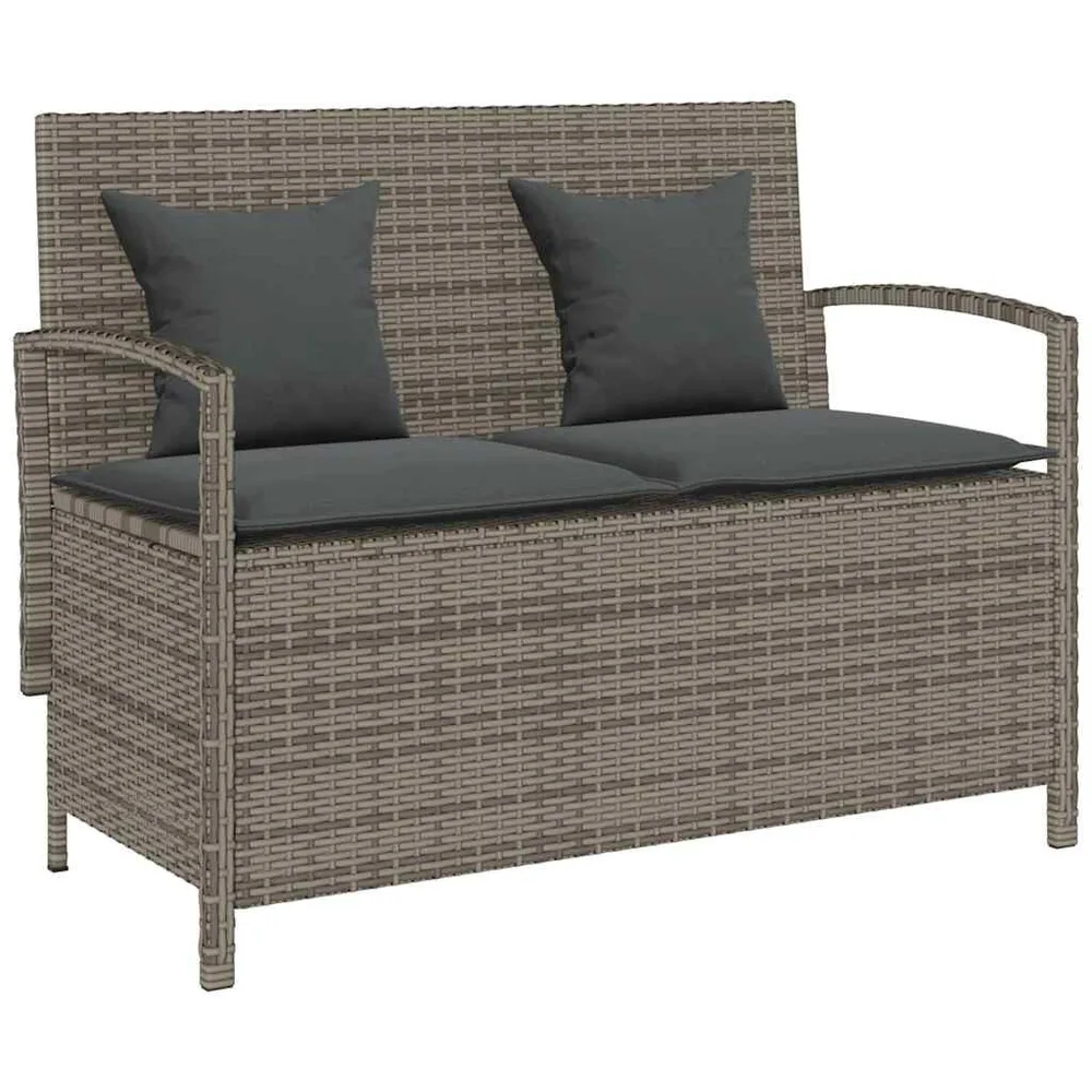 Banc de rangement de jardin avec coussin gris résine tressée