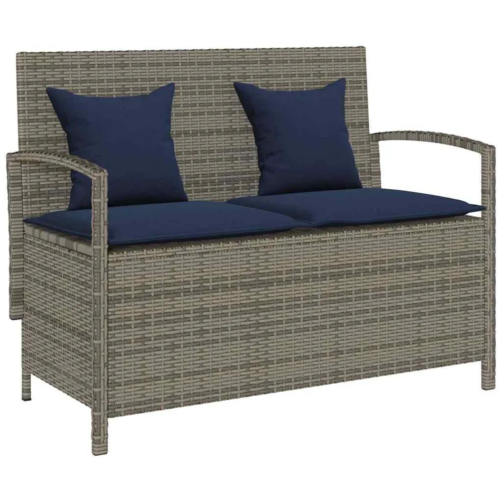 Banc de rangement de jardin avec coussin gris résine tressée