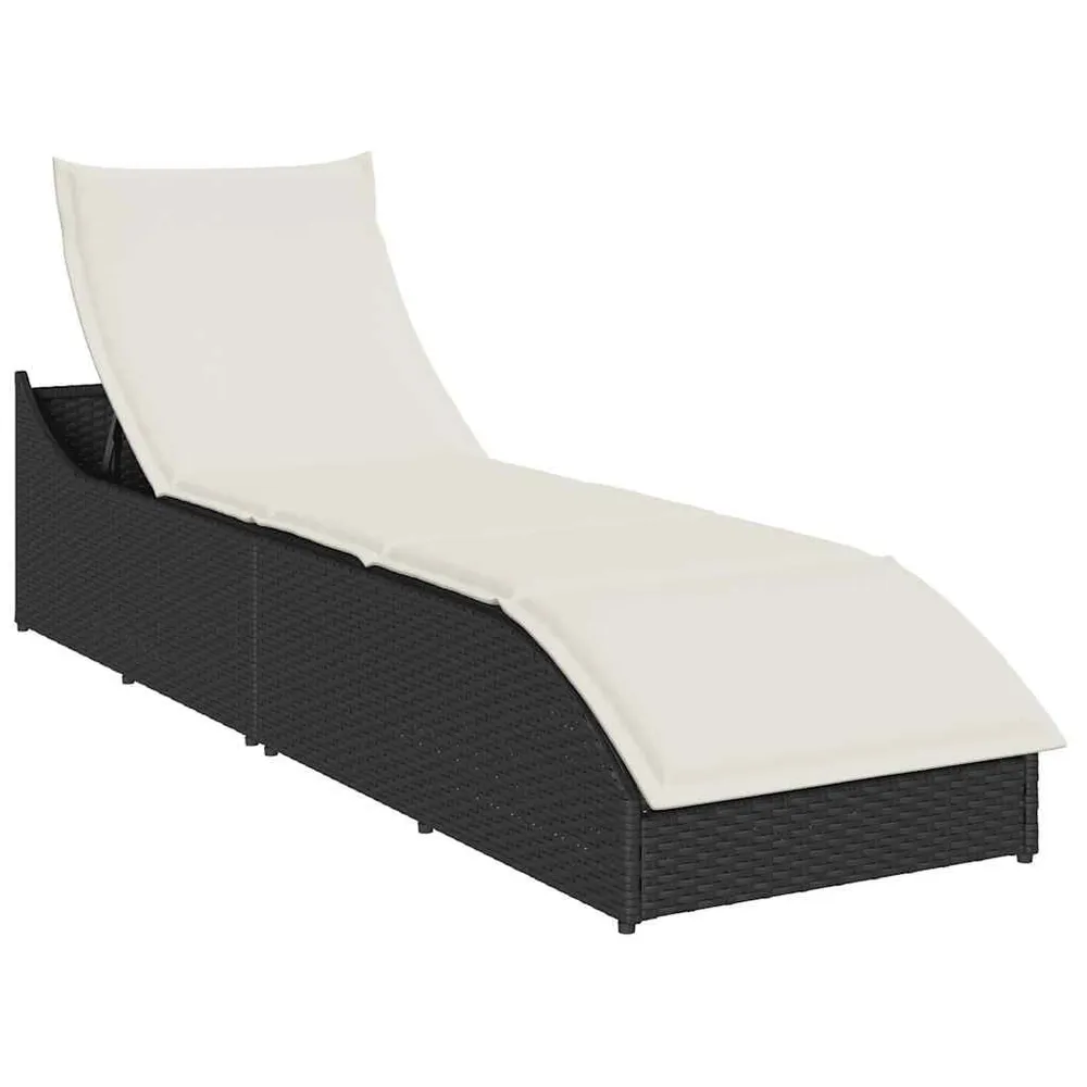 Chaise longue pliante coussin et rangement noir résine tressée