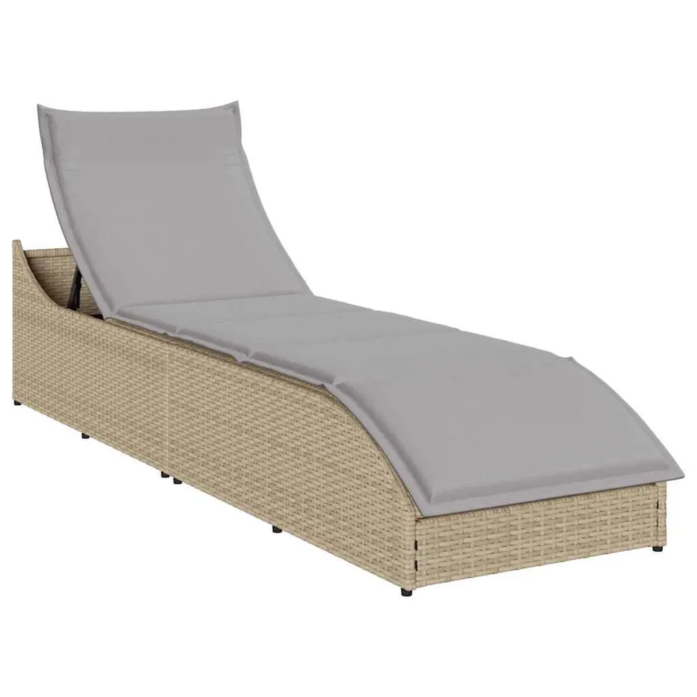 Chaise longue pliante coussin et rangement beige résine tressée