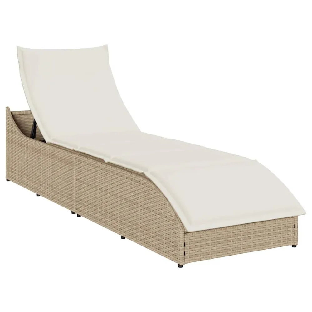 Chaise longue pliante coussin et rangement beige résine tressée