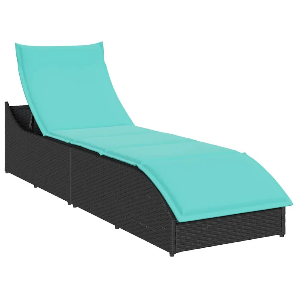 Chaise longue pliante coussin et rangement noir résine tressée