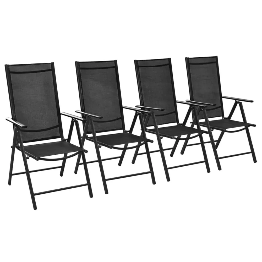 Chaises pliables de jardin lot de 4 Aluminium et textilène Noir