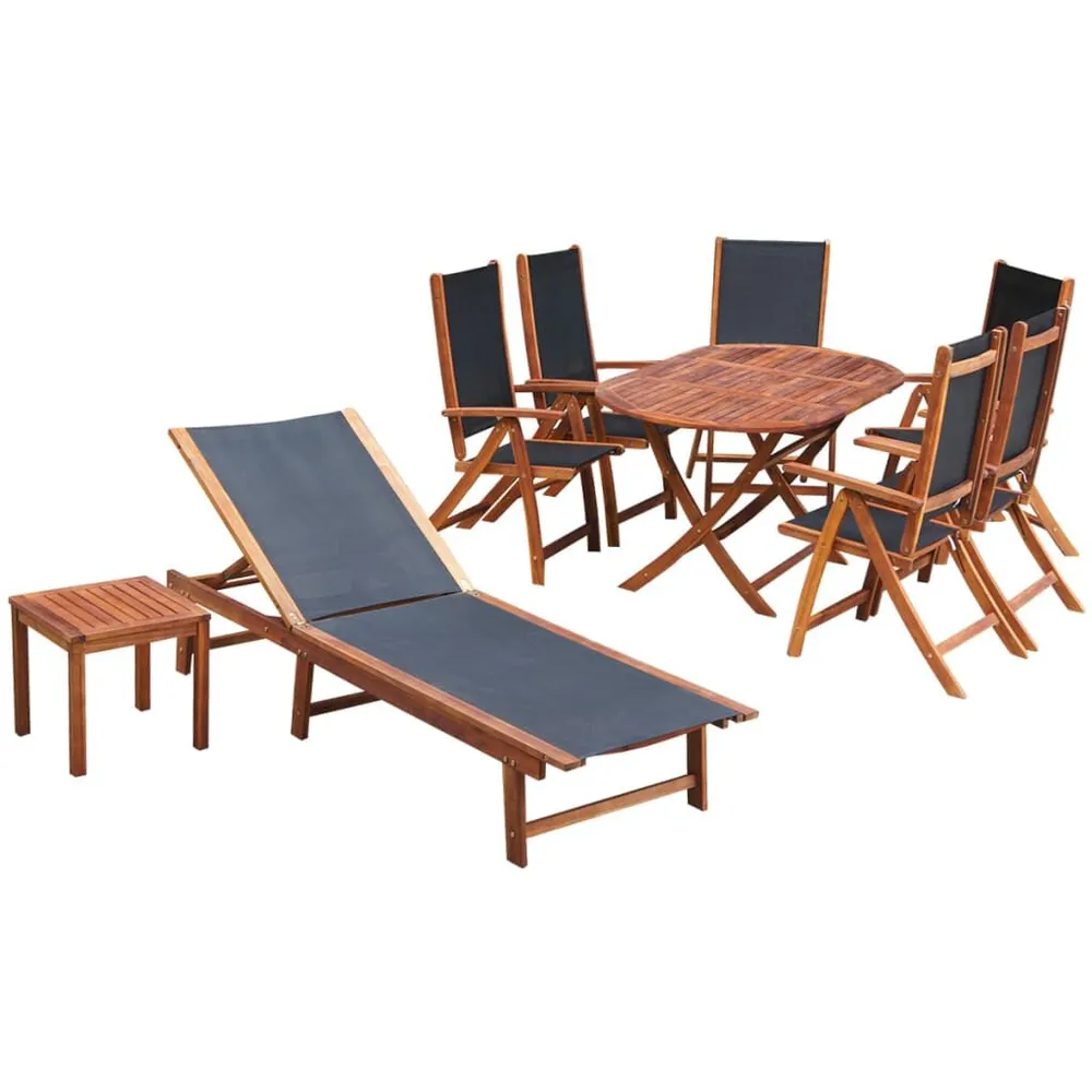 Ensemble à manger d'extérieur 9 pcs et coussins Acacia solide