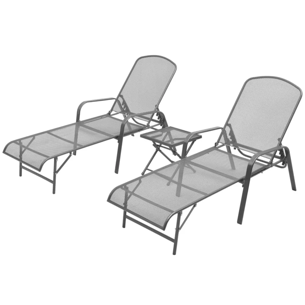 Chaises longues lot de 2 avec table Acier Anthracite