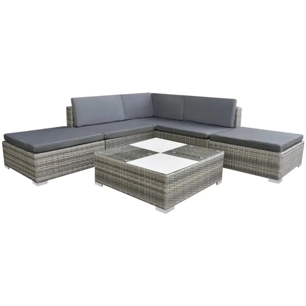 Salon de jardin avec coussins 6 pcs résine tressée gris