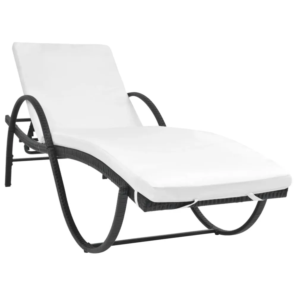 Chaise longue avec coussin Résine tressée Noir