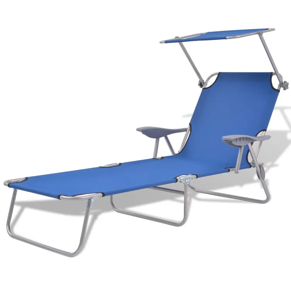 Chaise longue avec auvent Acier Bleu