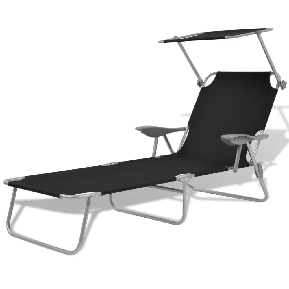 Chaise longue avec auvent Acier Noir