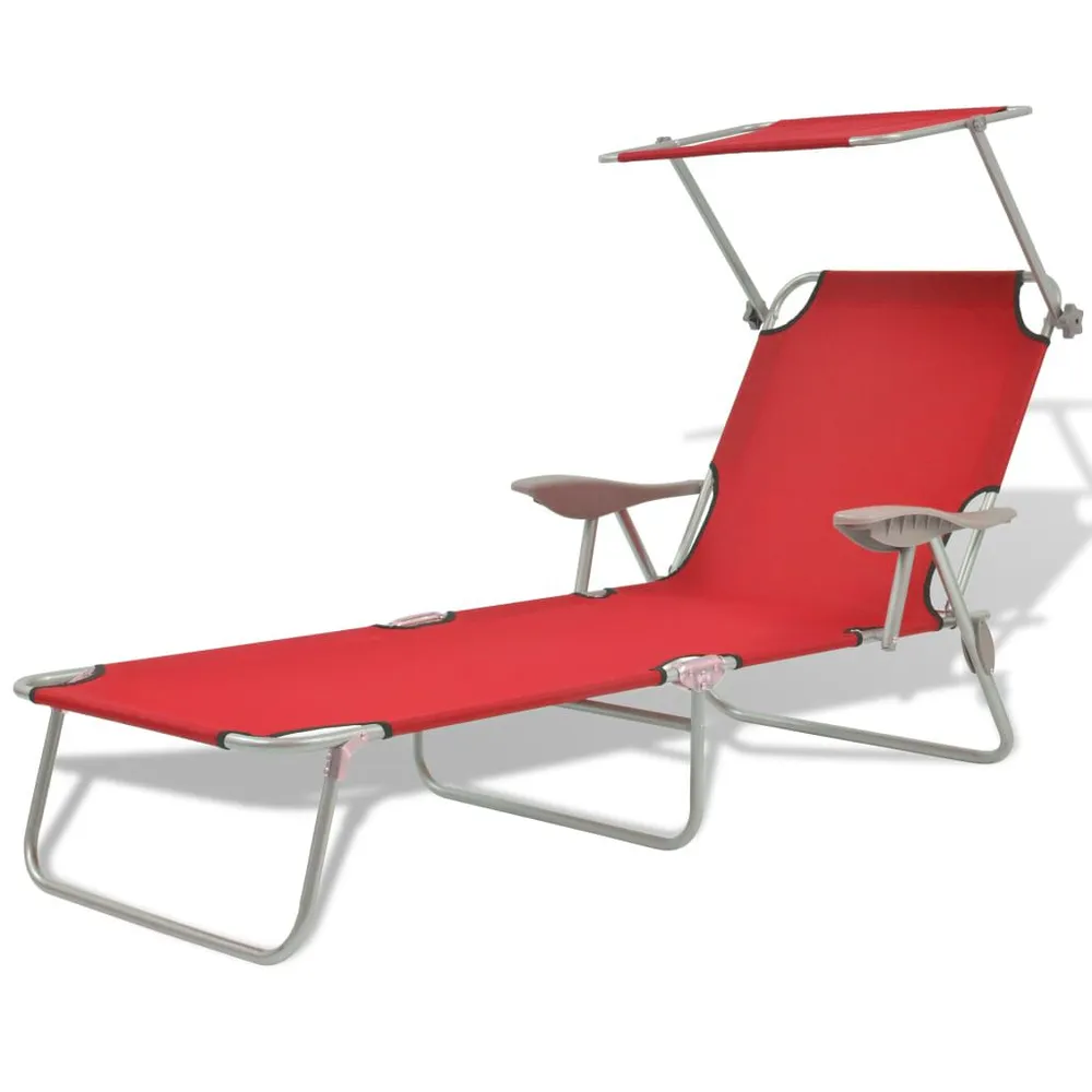 Chaise longue avec auvent Acier Rouge