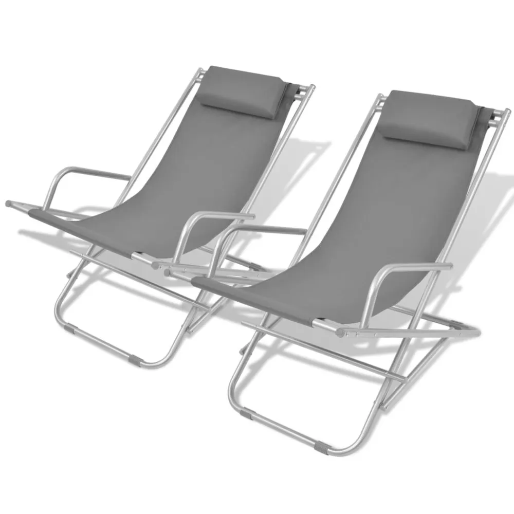 Chaises inclinables de terrasse lot de 2 acier gris