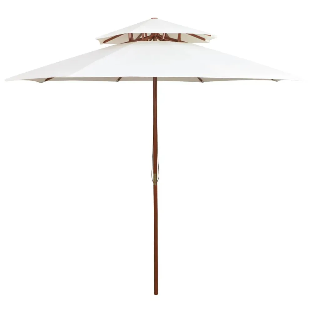 Parasol à deux étages avec poteau en bois blanc crème