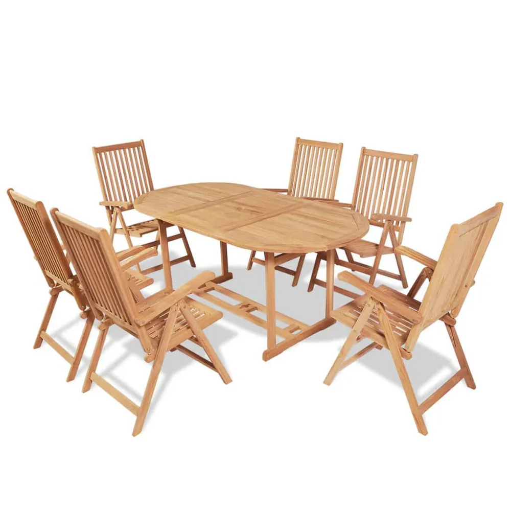 Ensemble à manger d'extérieur 7 pcs et chaises pliables Teck