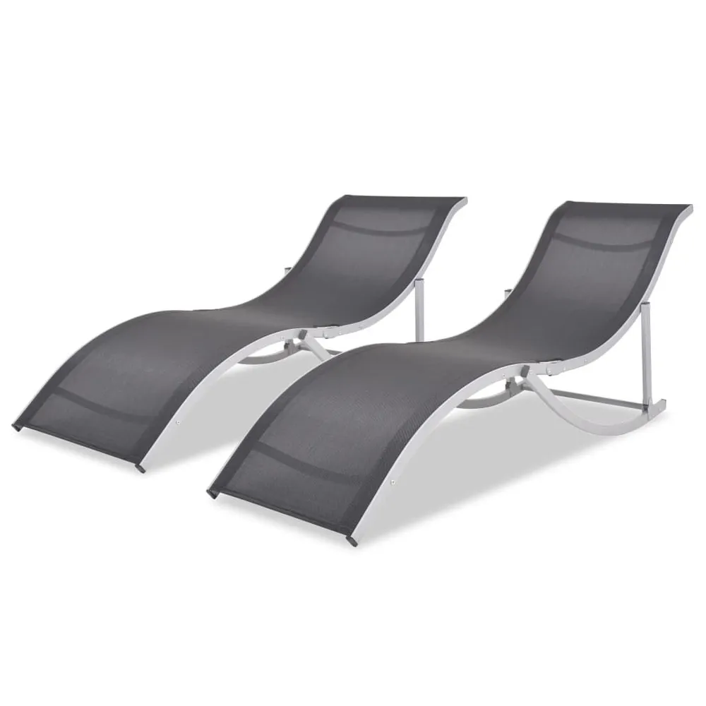 Chaises longues lot de 2 noir et gris