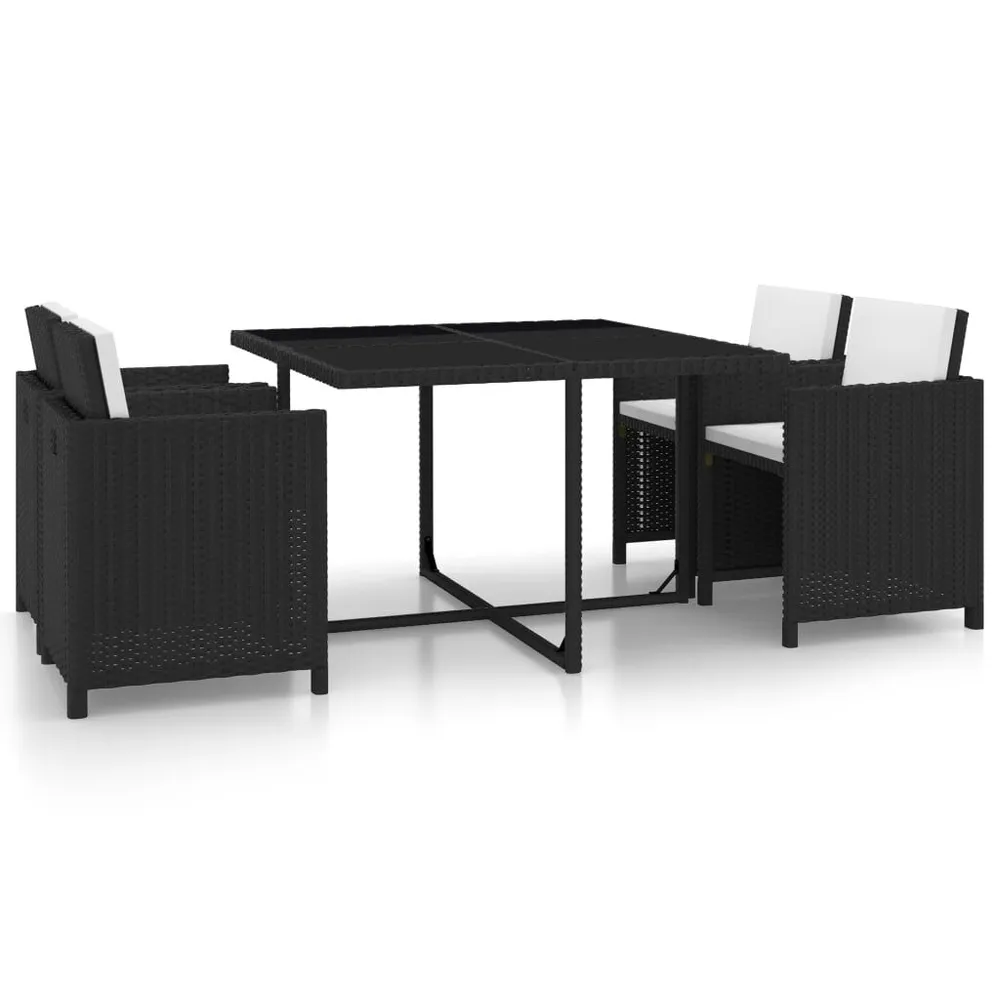 Salon de jardin encastrable 5 pcs et coussins Rotin Noir