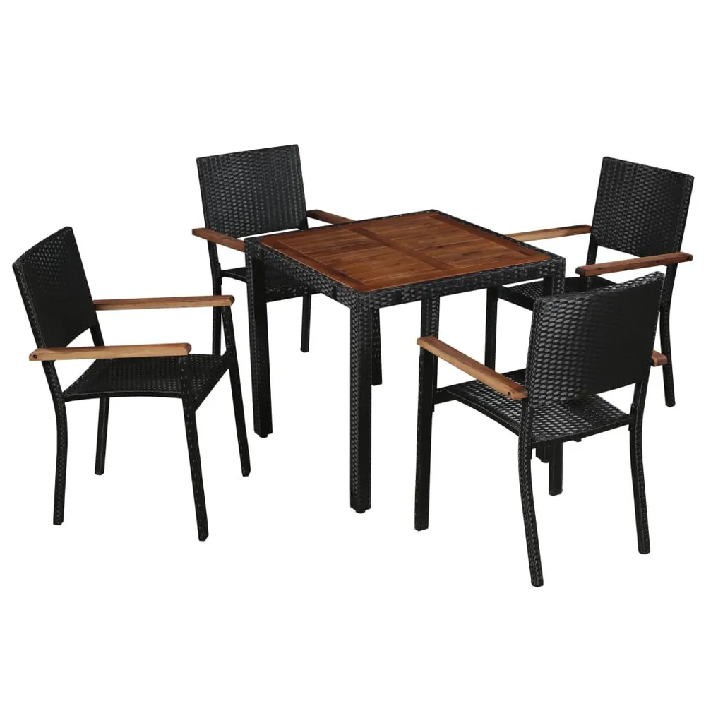 Ensemble à manger d'extérieur 5 pcs Rotin et bois d'acacia Noir