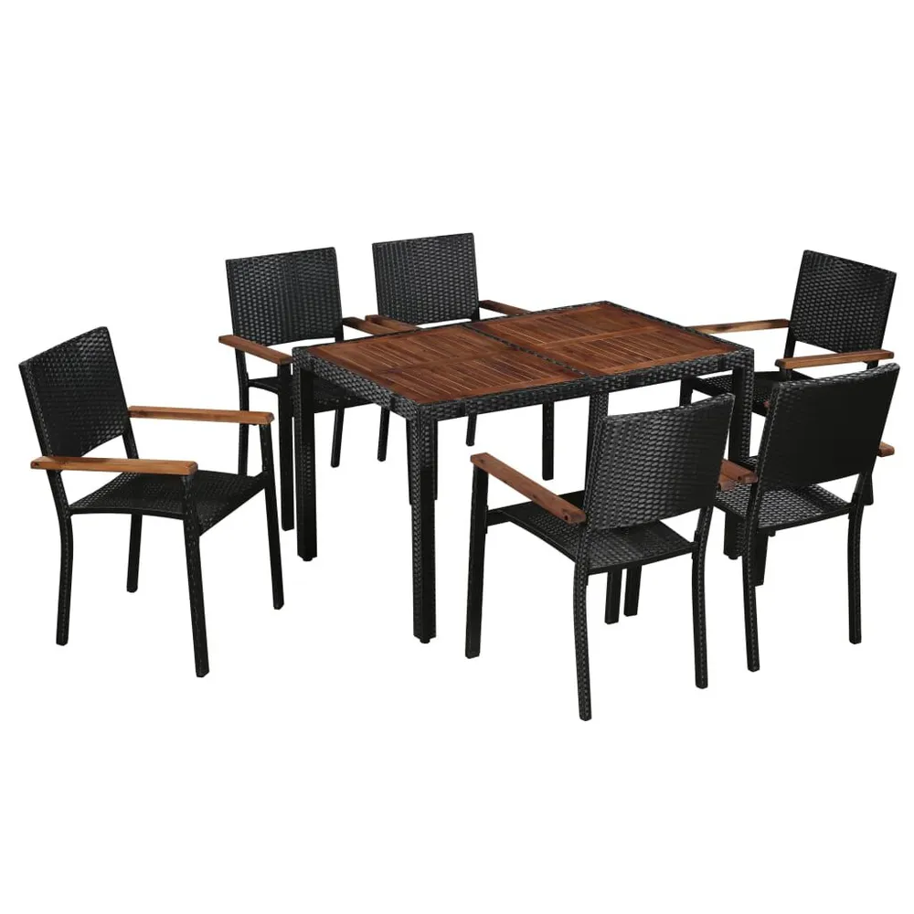 Ensemble à manger d'extérieur 7pcs Résine tressée acacia Noir