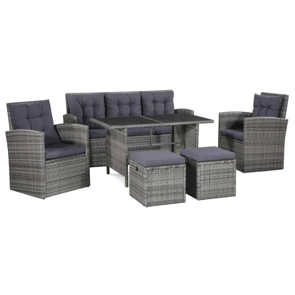 Salon de jardin 6 pcs avec coussins résine tressée gris