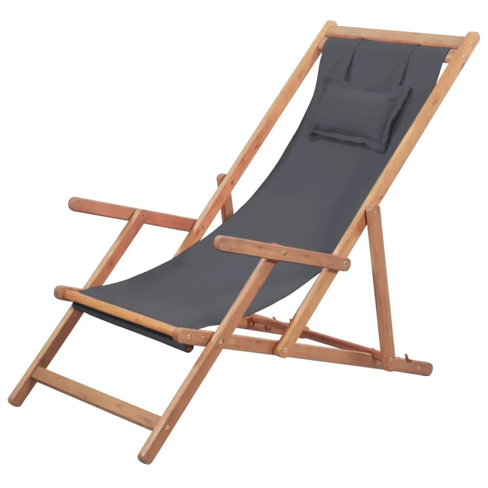 Chaise pliable de plage Tissu et cadre en bois Gris