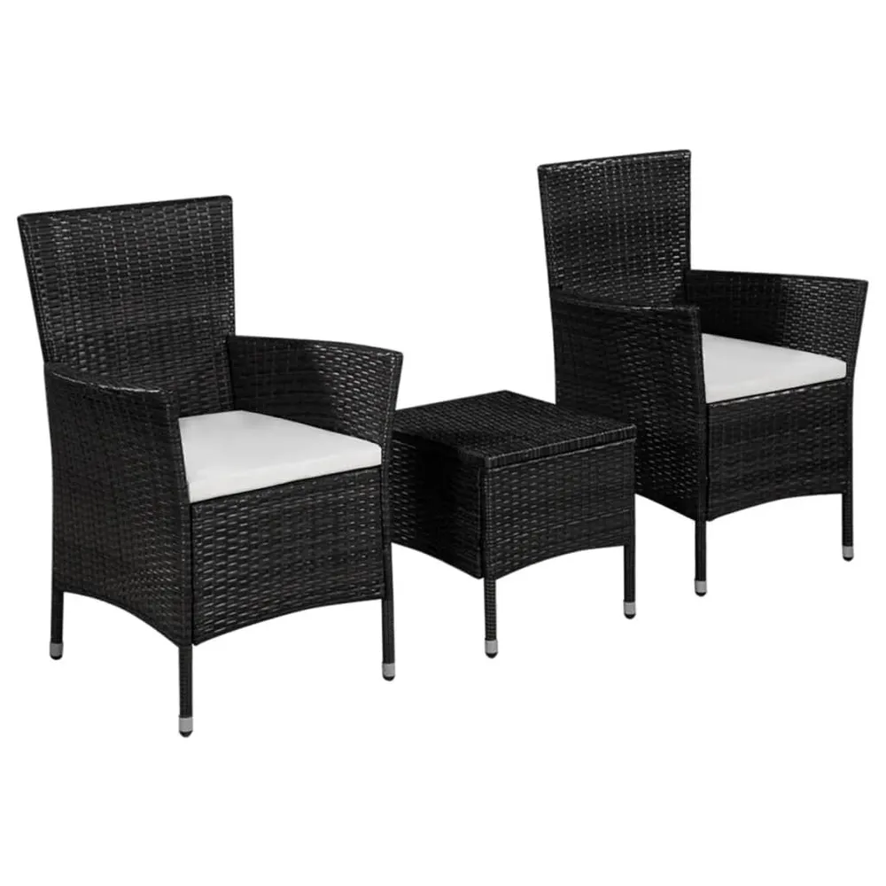 Ensemble de bistro 3 pcs Résine tressée Noir