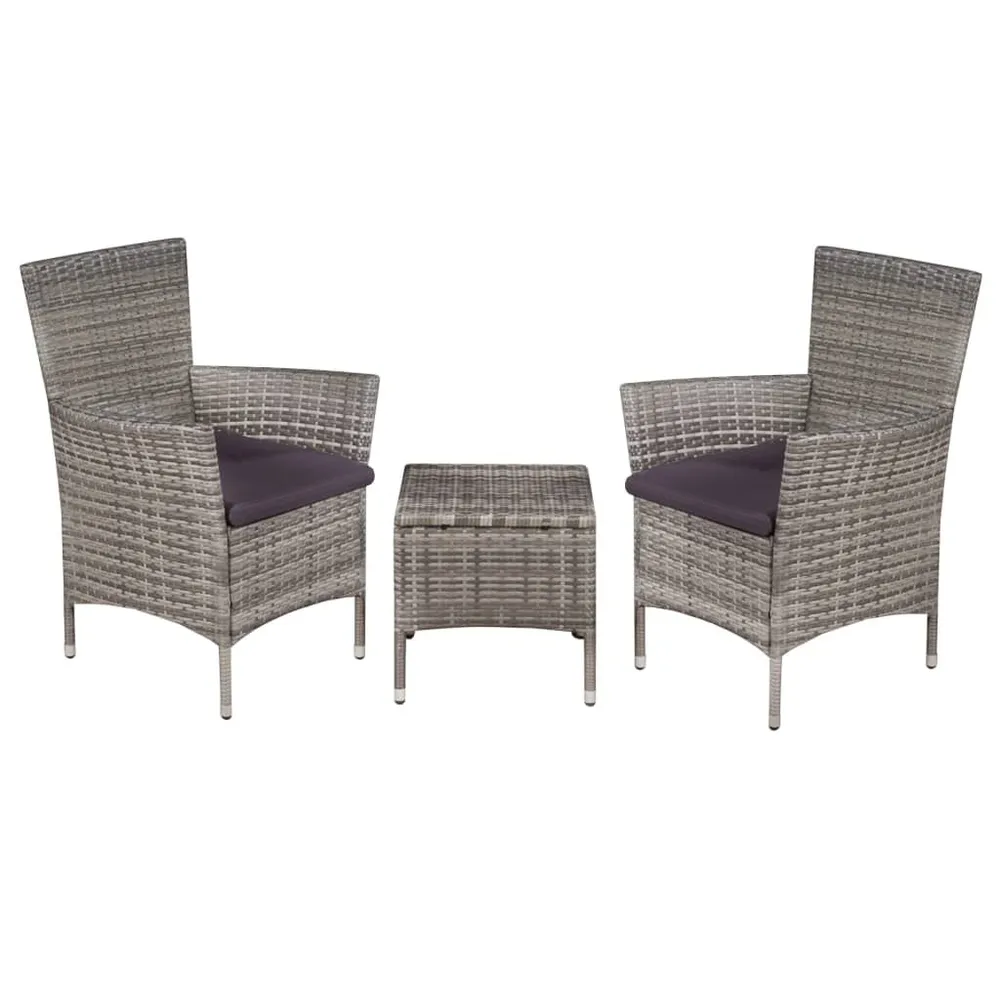 Mobilier de bistro 3 pcs Résine tressée Gris