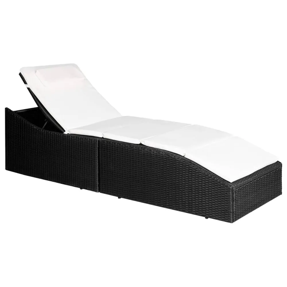 Chaise longue avec coussin Résine tressée Noir