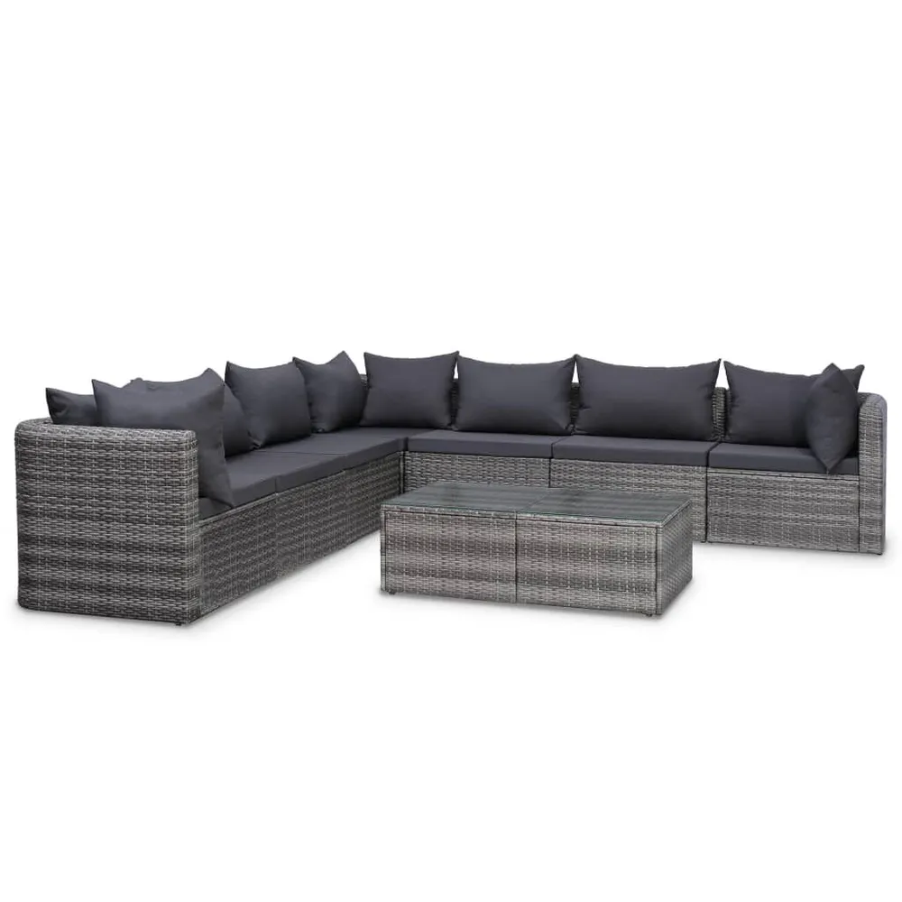 Salon de jardin 8 pcs avec coussins Résine tressée Gris