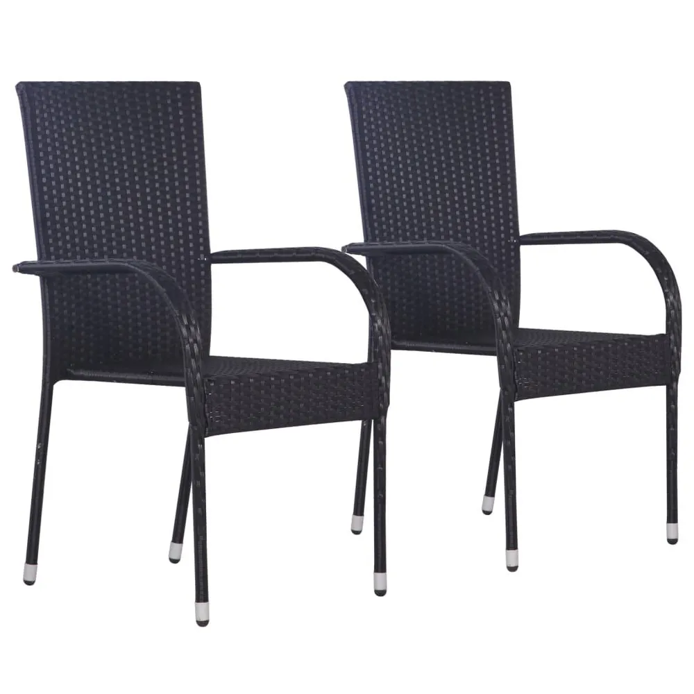 Chaises empilables d'extérieur lot de 2 Résine tressée Noir