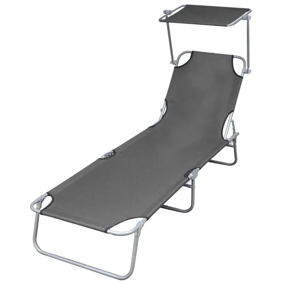 Chaise longue pliable avec auvent Acier Gris