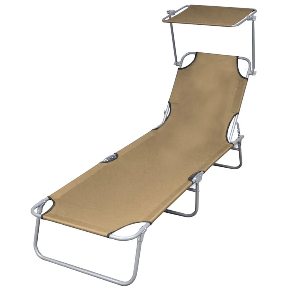 Chaise longue pliable avec auvent Acier Taupe