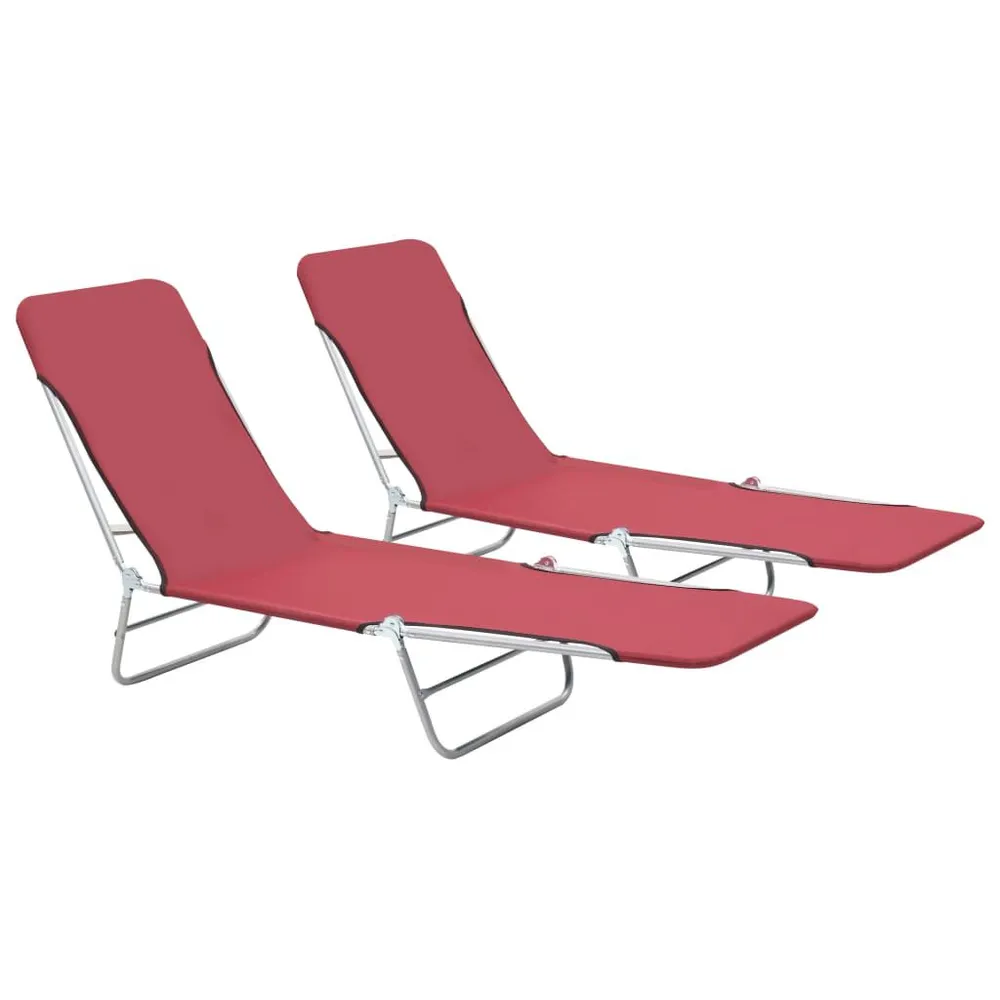 Chaises longues pliables lot de 2 Acier et tissu Rouge