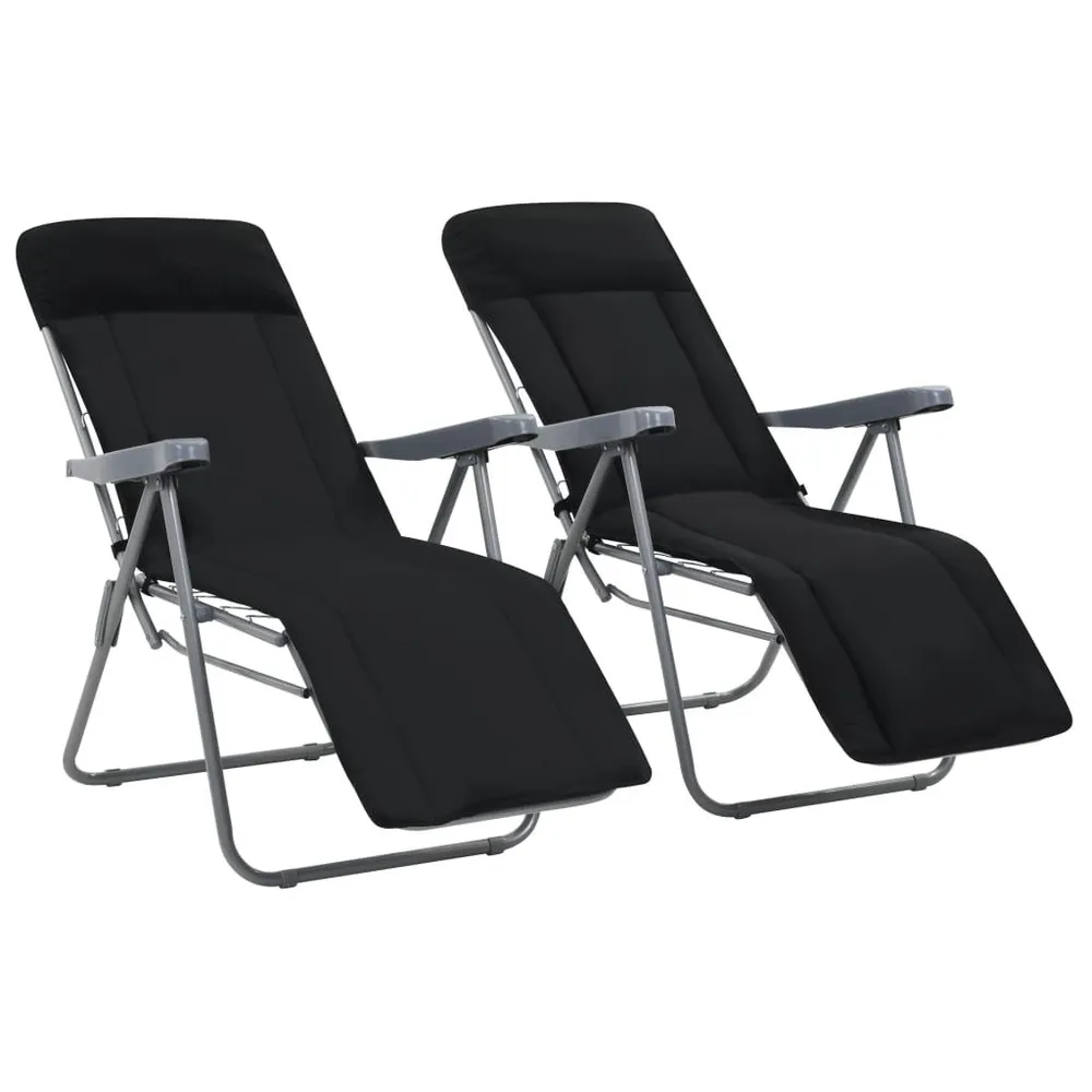 Chaises pliables de jardin avec coussins lot de 2 Noir