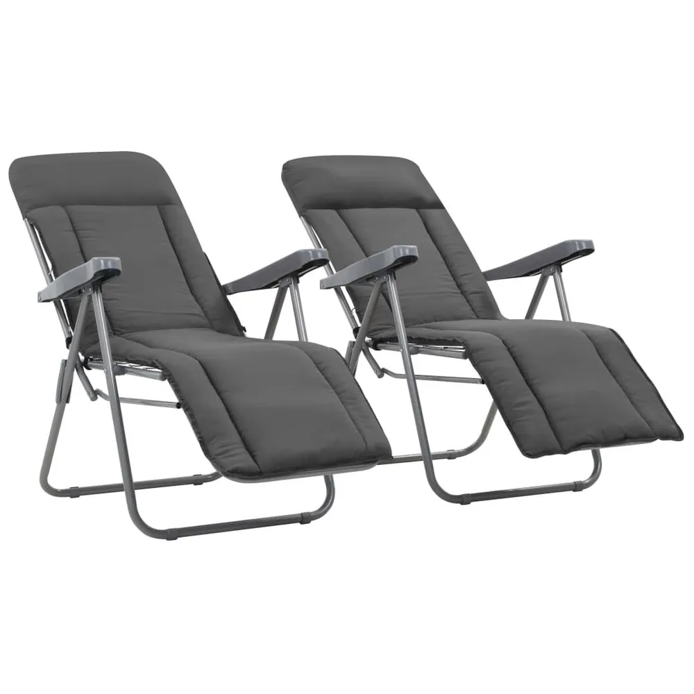 Chaises pliables de jardin avec coussins lot de 2 Gris